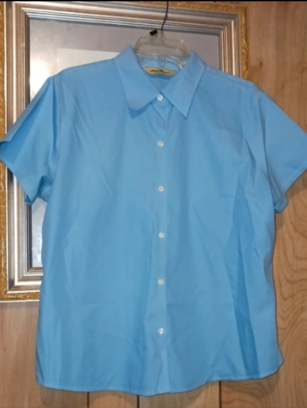 Eddie Bauer wrinkle-resistEddie Bauer Light Blue Short Sleeve Button-Down Shirt